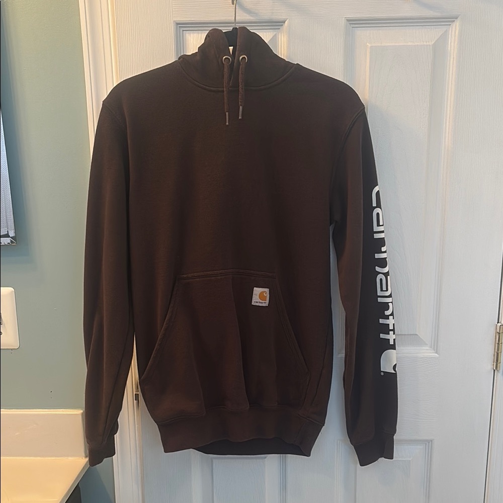Carhartt Brown Hoodie with Logo Sleeve